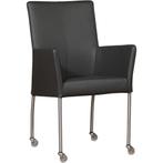 Leren eetkamerstoel Comfort met wieltjes en armleuning -, Huis en Inrichting, Stoelen, Leren eetkamerstoel Comfort met wieltjes en armleuning - Hermes Antracite (donkergrijs) - Poten staal rond RVS past perfect in uw interieur als u woonstijl: Modern is.