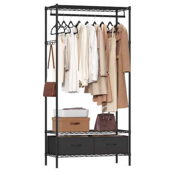 Industrieel Kledingrek met Planken en Opberglades – Zwart, Huis en Inrichting, Kasten | Kledingkasten, Nieuw, Verzenden