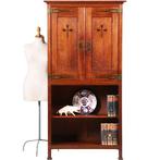 Strakke smalle bijna 2 meter hoge boekenkast met messing en, Antiek en Kunst, Antiek | Meubels | Kasten, Ophalen of Verzenden