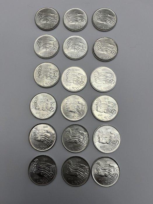 Italië. 500 Lire argento 1961 bighe n° 18 monete (Zonder, Postzegels en Munten, Munten | Europa | Niet-Euromunten
