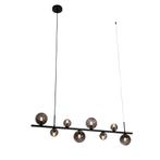 Hanglamp zwart met smoke glas langwerpig 8-lichts - Monaco, Nieuw, Overige materialen, Design, 75 cm of meer