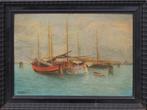 Scuola Italiana (XIX-XX) (Firmato P. Marini) - Barconi nella, Antiek en Kunst