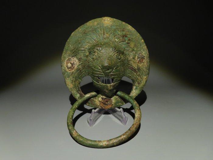 Oud-Romeins Brons Deurknop met een leeuwenkopbeeld. 3e eeuw, Verzamelen, Mineralen en Fossielen