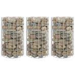 vidaXL Gabion plantenbakken 3 st rond verhoogd Ø30x50 cm, Tuin en Terras, Verzenden, Minder dan 60 cm, Nieuw, Metaal