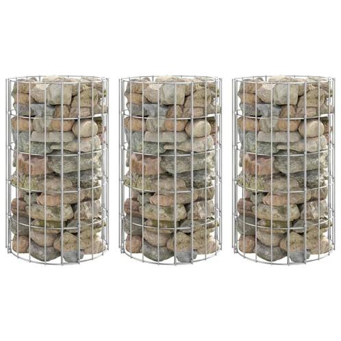 vidaXL Gabion plantenbakken 3 st rond verhoogd Ø30x50 cm, Tuin en Terras, Bloembakken en Plantenbakken, Minder dan 60 cm, Nieuw