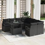 vidaXL 9-delige tuinset met kussens, zwart poly rattan, Tuin en Terras, Verzenden, Nieuw, Rotan, Tuinset