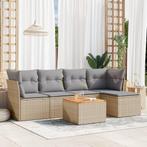 vidaXL 6-delige Loungeset met kussens poly rattan beige, Verzenden, Nieuw, Rotan, Loungeset