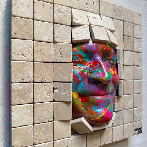 Gregos (1972) - Multicolored smile behind bricks, Antiek en Kunst, Kunst | Schilderijen | Modern