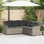 vidaXL Loungebank met kussens L-vormig poly rattan grijs, Verzenden, Nieuw, Rotan, Loungeset