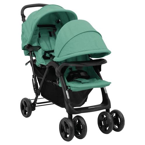 vidaXL Tweelingkinderwagen tandem staal groen, Kinderen en Baby's, Kinderwagens en Combinaties, Nieuw, Verzenden