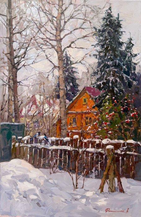 Sergei Flitov (1964) - Un couple de Pies Bavardes devant ma, Antiek en Kunst, Kunst | Schilderijen | Klassiek