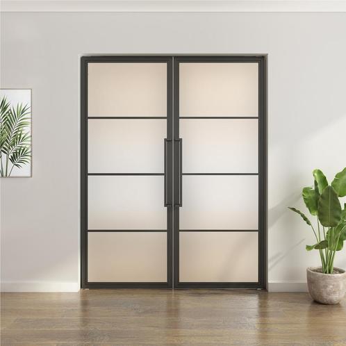 Dubbele stalen taatsdeur - 4 Vlaks - Mat glas, Doe-het-zelf en Verbouw, Deuren en Horren, Nieuw, Metaal, Overige typen, 200 tot 215 cm