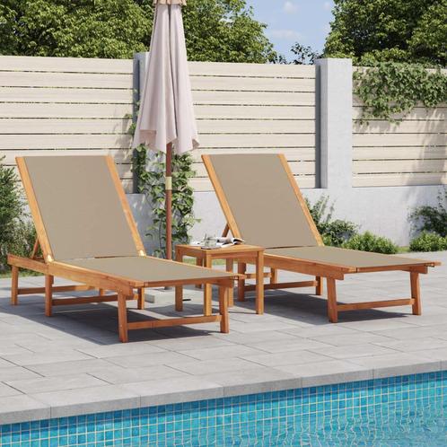 vidaXL Ligbedden 2 st met tafel massief acaciahout en, Tuin en Terras, Ligbedden, Nieuw, Verzenden