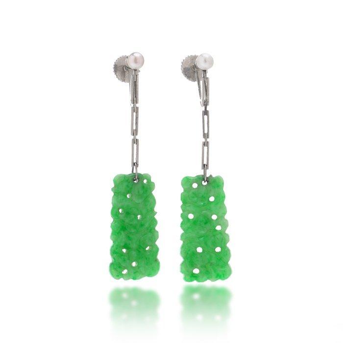 Oorbellen 18kt goud oorbellen met uitgesneden jade en, Sieraden, Tassen en Uiterlijk, Oorbellen