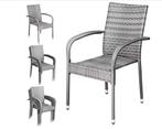 Polyrattan Stapelstoel Comfort Set van 4 kleur Grijs, Tuin en Terras, Tuinstoelen, Verzenden, Nieuw