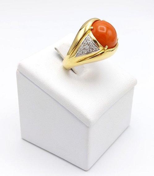 Ring - 18 karaat Witgoud Koraal - Diamant, Sieraden, Tassen en Uiterlijk, Ringen