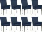 Set van 8 Blauwe leren moderne eetkamerstoelen - met armleun, Huis en Inrichting, Stoelen, Overige kleuren, Nieuw, Leer, Ophalen of Verzenden
