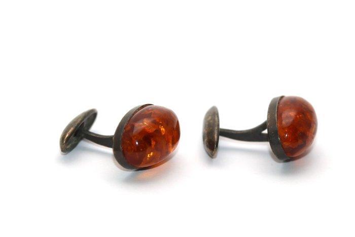Verguld, Zilver, Baltisch amber Zilver .875 - Manchetknopen, Verzamelen, Mineralen en Fossielen