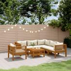vidaXL 7-delige Loungeset met crèmekleurige kussens massief, Verzenden, Nieuw, Hardhout, Loungeset