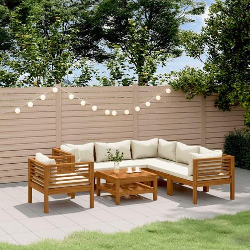 vidaXL 7-delige Loungeset met crèmekleurige kussens massief, Tuin en Terras, Tuinsets en Loungesets, Loungeset, Nieuw, Hardhout