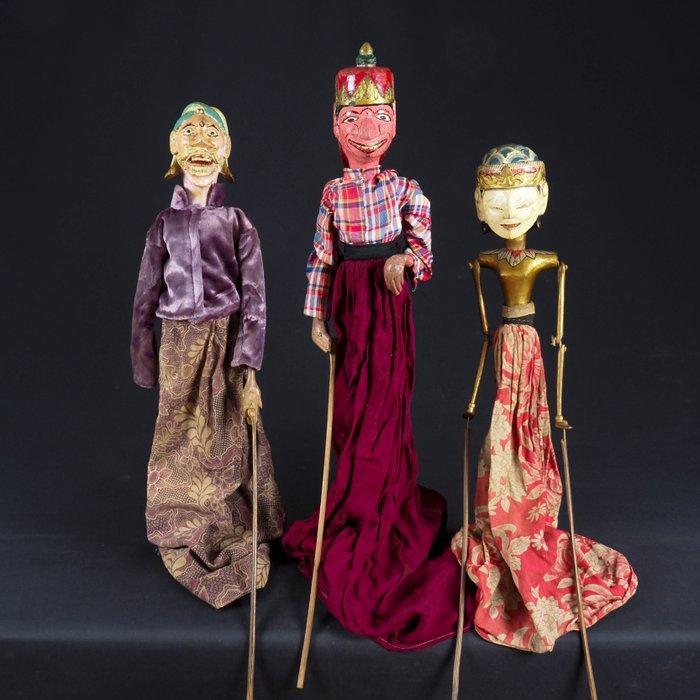 3 Wayang Golék poppen - Putri, Sangkuni, Arabier - Java, Antiek en Kunst, Kunst | Niet-Westerse kunst