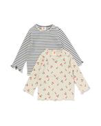 HEMA Baby t-shirts rib met kersen en strepen - 2 stuks ecru, Nieuw, Verzenden