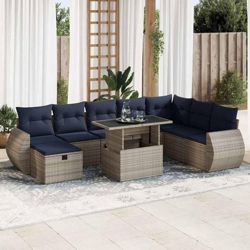 vidaXL 9-delige Loungeset met kussens poly rattan acacia, Tuin en Terras, Tuinsets en Loungesets, Loungeset, Nieuw, Rotan, Verzenden