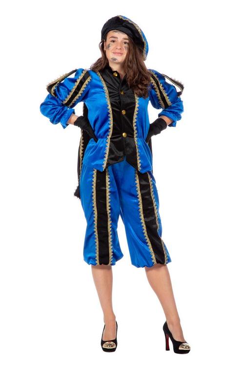 Pieten pak vrouw imitatie fluweel blauw/zwart, Kleding | Dames, Carnavalskleding en Feestkleding, Nieuw, Ophalen of Verzenden