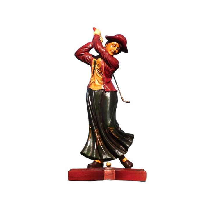 Vrouwelijke golfer - hout - 70 cm - in kleur - uniek, Verzamelen, Beelden en Beeldjes, Ophalen of Verzenden