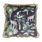 kussen fluweel jungle panter zwart gouden franjes 45x45cm*, Huis en Inrichting, Woonaccessoires | Overige, Verzenden, Nieuw