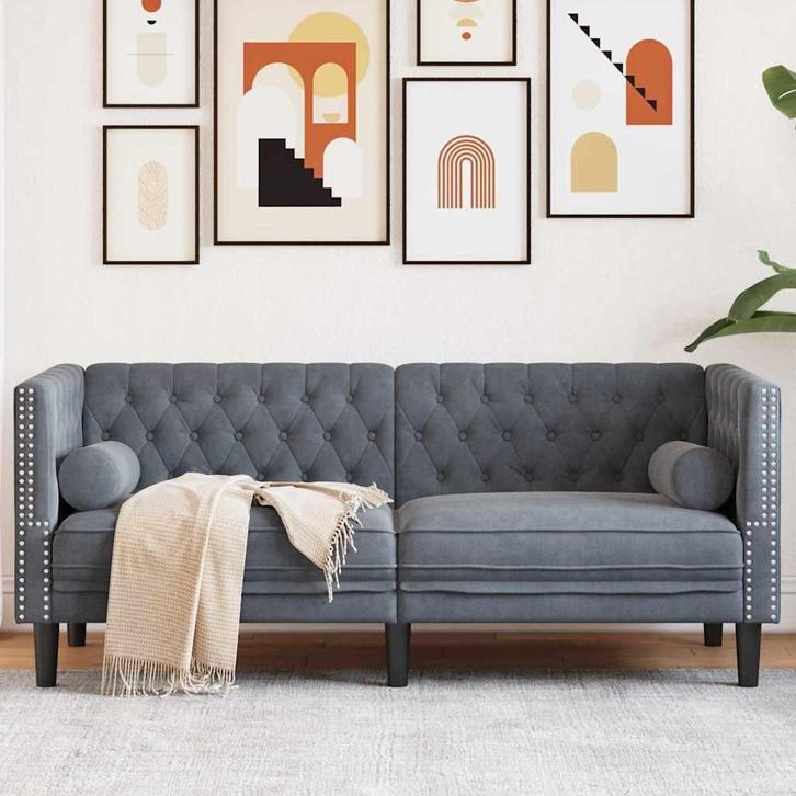 vidaXL Chesterfieldbank Donkergrijs 174 x 74.5 x 70.5 cm, Huis en Inrichting, Banken | Bankstellen, Nieuw, Minder dan 150 cm, Stof