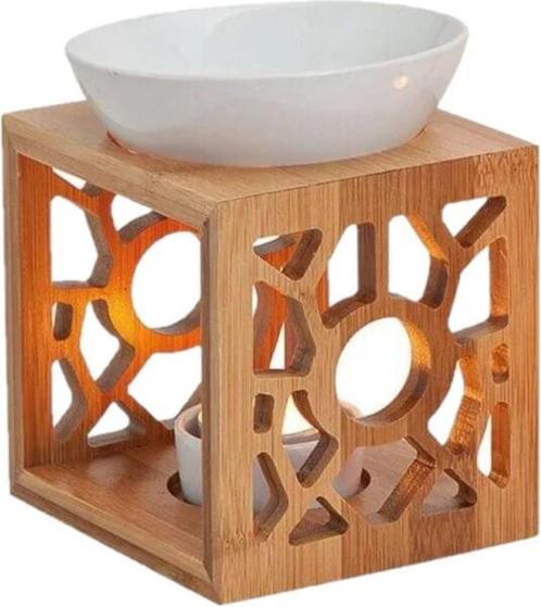 Vierkante geurbrander/oliebrander keramisch/bamboe 12 x 1..., Huis en Inrichting, Woonaccessoires | Overige, Verzenden