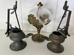 Olielamp (3) - Brons - Set van 3 antieke olielampen, Antiek en Kunst