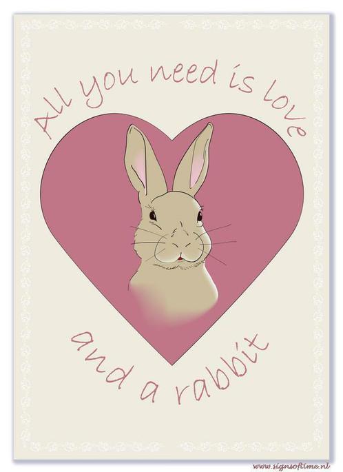 Wand Decoratie All You Need Is Love and a Rabbit, Dieren en Toebehoren, Knaagdieren en Konijnen | Toebehoren, Overige typen, Nieuw