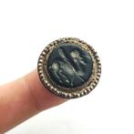 Silk Road, Centraal-Azië Zilver en Agaat Ring met mythisch, Antiek en Kunst