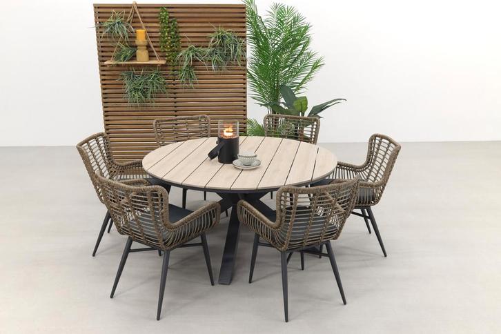 Jasmine natural / Garden Impressions Edison 148 cm. - ronde, Tuin en Terras, Tuinsets en Loungesets, Tuinset, Nieuw, Wicker, Verzenden