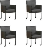 Set van 4 Donkergrijze leren moderne kuipstoel - poot rond z, Huis en Inrichting, Stoelen, Overige kleuren, Nieuw, Leer, Ophalen of Verzenden