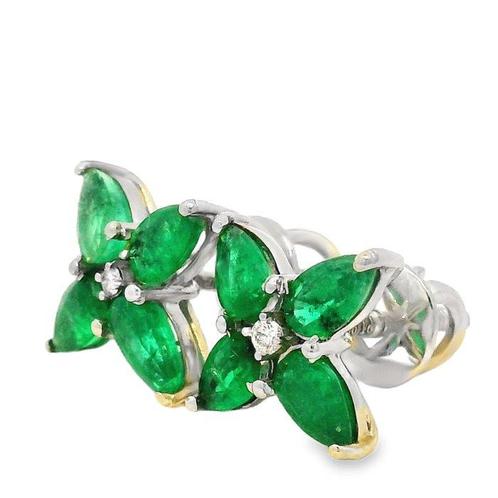 Oorstekers Platina - 3.35ct. tw. Smaragd - Diamant - Intens, Sieraden, Tassen en Uiterlijk, Antieke sieraden