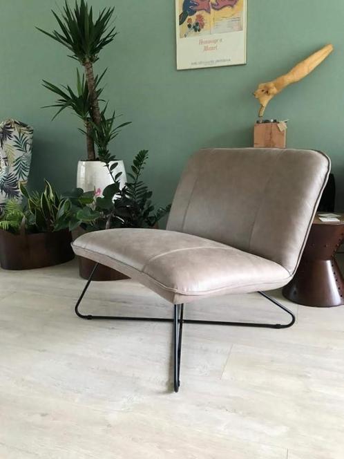 Leren fauteuil zonder armleuning met kruisframe - bruin leer, Huis en Inrichting, Fauteuils, 75 tot 100 cm, 75 tot 100 cm, Nieuw