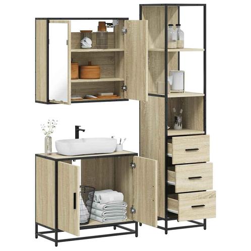 vidaXL 3-delige Badkamermeubelset bewerkt hout sonoma, Huis en Inrichting, Badkamer | Badkamermeubels, Nieuw, Verzenden