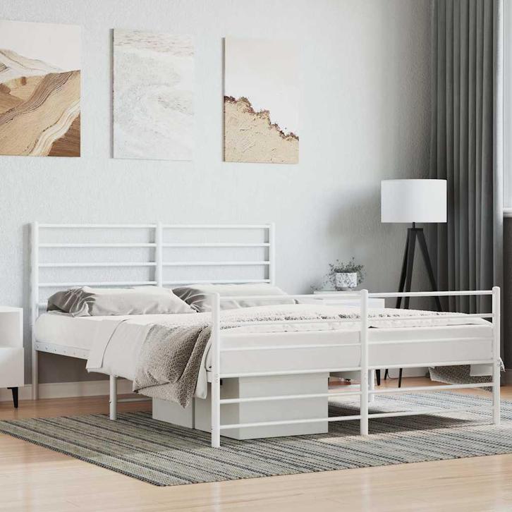 vidaXL Bedframe met hoofd- en voeteneinde metaal wit 120 x, Huis en Inrichting, Slaapkamer | Bedden, Wit, Nieuw, Metaal, Tweepersoons