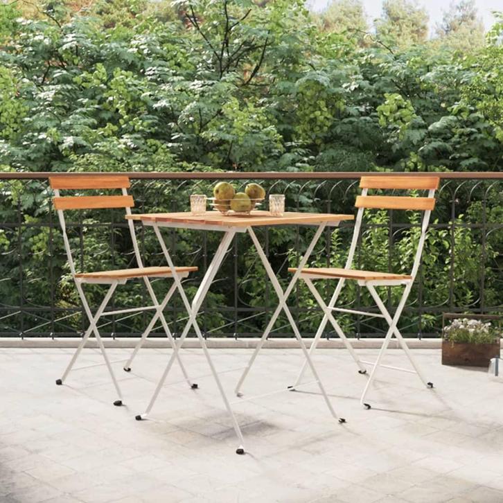 vidaXL 3-delige Bistroset inklapbaar massief acaciahout en, Tuin en Terras, Tuinsets en Loungesets, Nieuw, 3 zitplaatsen, Hout