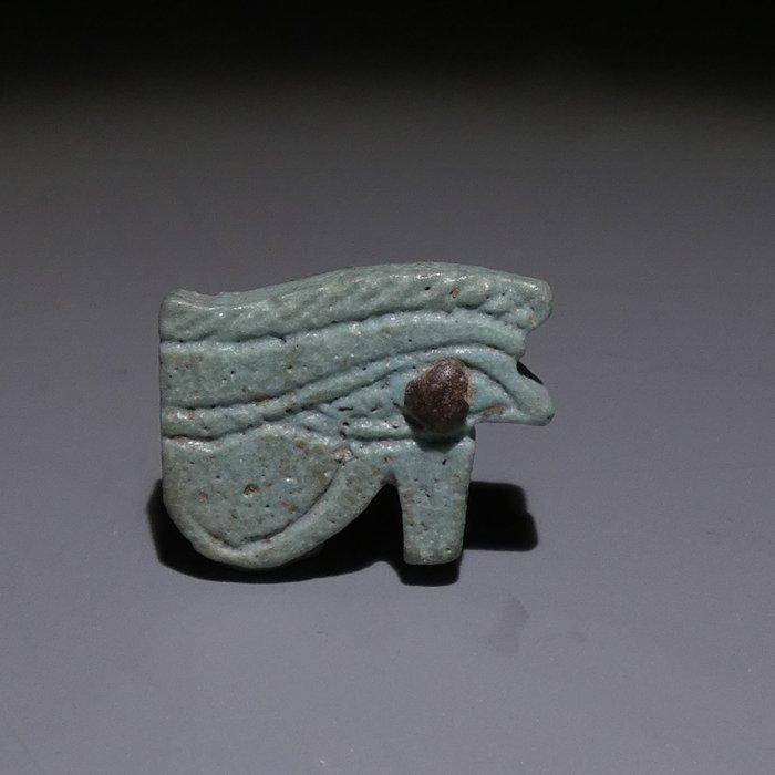 Oud-Egyptisch Faience Amulet Eye of Horus, wedjat. 1,6 cm L., Verzamelen, Mineralen en Fossielen