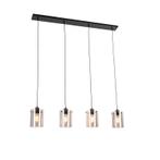 Smart hanglamp zwart met smoke glas incl. 4 Wifi ST64 - Dome, Nieuw, Glas, Design, 75 cm of meer