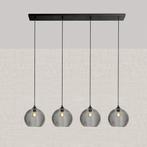 Hanglamp Zwart met Smoke Glas – 4-Lichts Langwerpig | Xavi, Verzenden, Nieuw