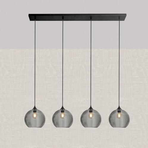 Hanglamp Zwart met Smoke Glas – 4-Lichts Langwerpig | Xavi, Huis en Inrichting, Lampen | Hanglampen, Verzenden
