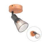 Industriële spot zwart met hout - Kristina, Verzenden, Nieuw, Industrieel