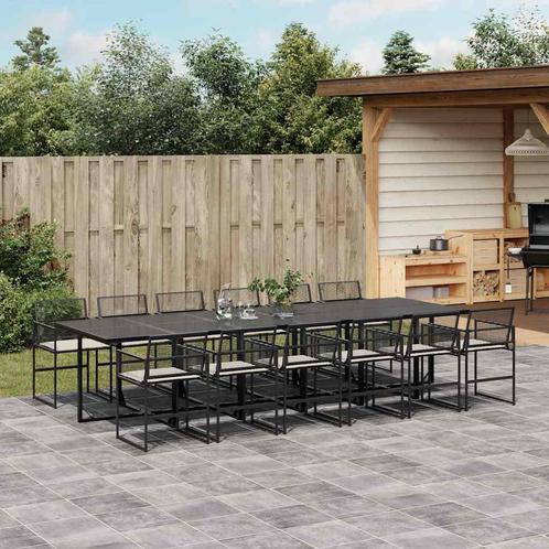 vidaXL 13-delige Tuinset met kussens poly rattan zwart, Tuin en Terras, Tuinsets en Loungesets, Tuinset, Nieuw, 2 zitplaatsen
