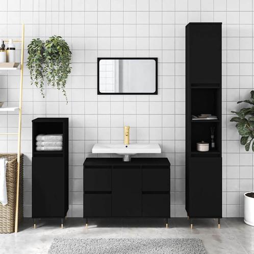 vidaXL Badkamerkast 80x33x60 cm bewerkt hout zwart, Huis en Inrichting, Badkamer | Badkamermeubels, Nieuw, Minder dan 100 cm, Verzenden