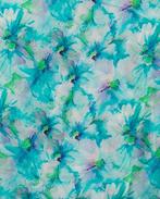 Viscose Marocain Bloemen Aqua, Hobby en Vrije tijd, Stoffen en Lappen, Nieuw, Blauw